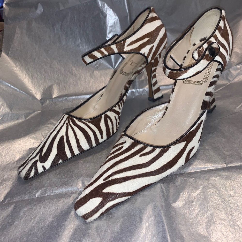 NEW VINTAGE CHRISTIAN DIOR ANIMAL ZEBRA PRINT HEELS PUMPS SHOES 39.5